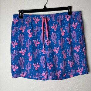 Chubbies Men Size Medium Pink and blue cactus print drawstring swimming shorts‎